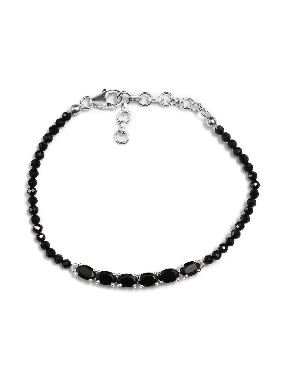 Black spinel faceted beaded bracelet adjustable in sterling silver